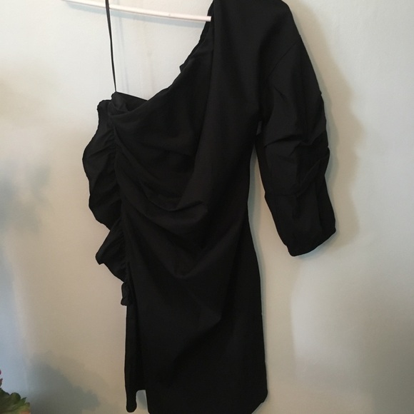 New Black One Shoulder Socialite Mini Dress Party Sexy Large Short LBD Ruffled - Picture 6 of 6